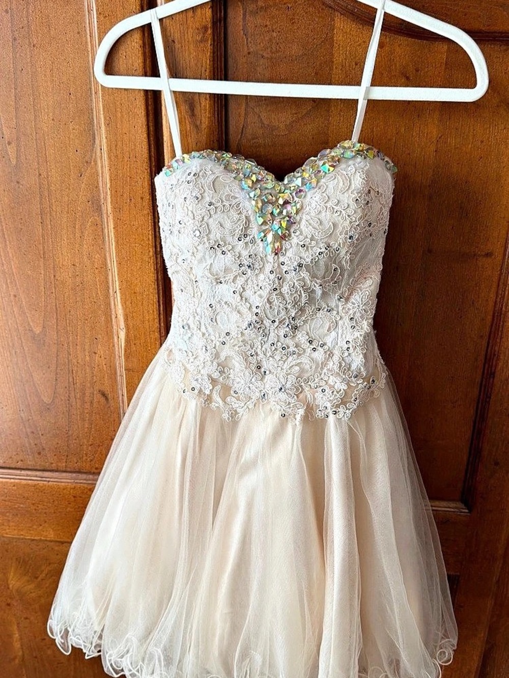 Beaded Lace Prom/Homecoming Dress in Champagne